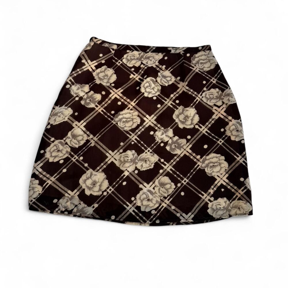 Vintage Women's Brown Plaid Pattern Silk  Mini Skirt